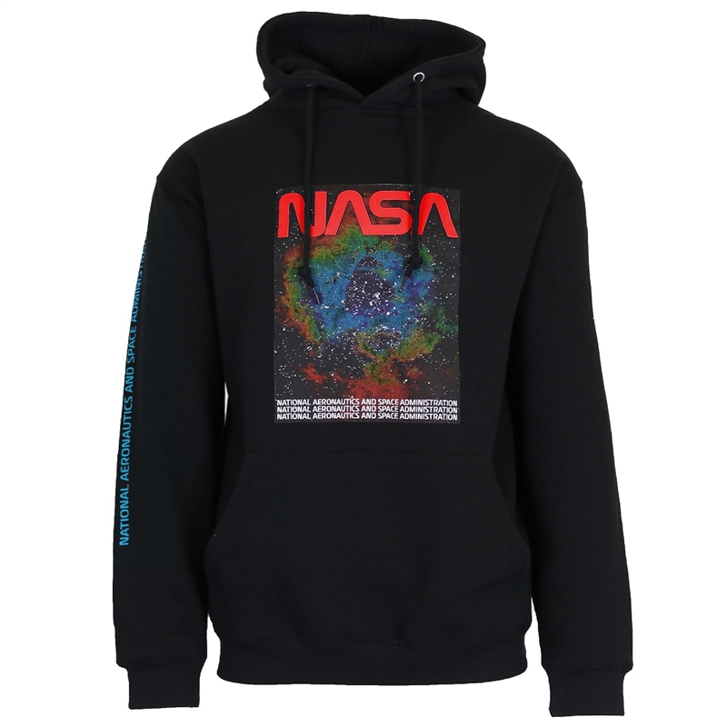 Wholesale Men s Nasa Fleece Hoodie Sweatshirt in Black Red Logo