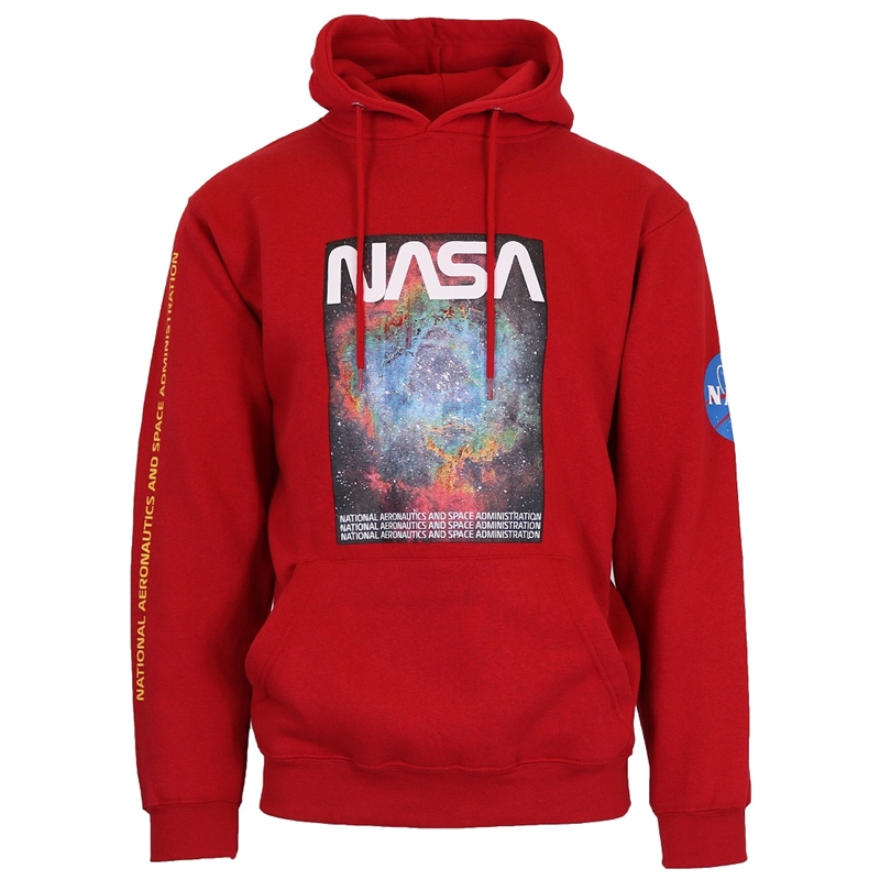 Wholesale Men s Nasa Fleece Hoodie Sweatshirt in Red