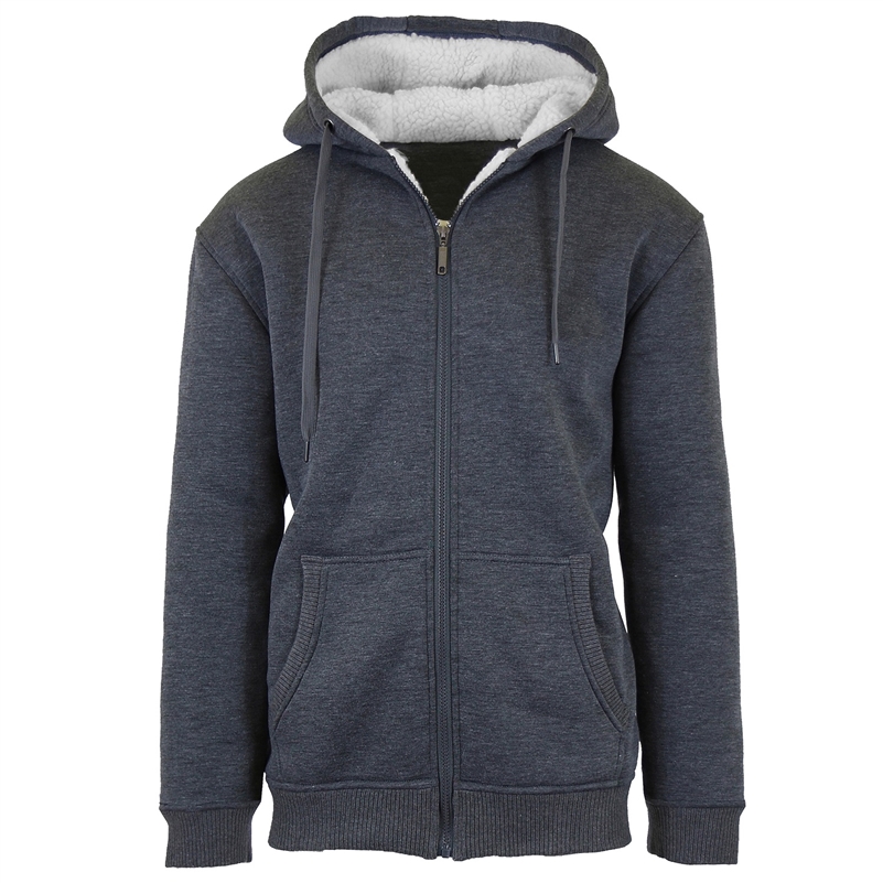 Men s Sherpa Lined Full Zip Up Fleece Hoodie in Charcoal