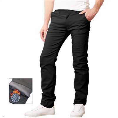 Men's Fleece Lined Stretch Chino Pants in Black