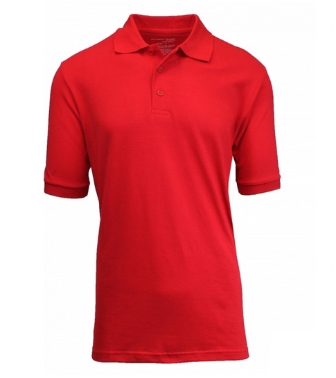 Wholesale Big Mens Short Sleeve Pique Polo Shirt School Uniform in Red.  High School Uniform polo