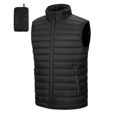 Men's Full Zip Puffer Vest with Pouch in Black