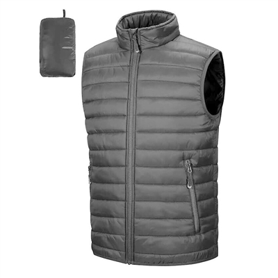 Men's Full Zip Puffer Vest with Pouch in Dark Grey