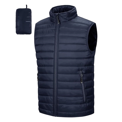 Men's Full Zip Puffer Vest with Pouch in Navy