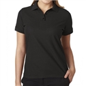 cheap school uniforms wholesale Women's Short Sleeve 3 Button Jersey Knit Polo Shirt  in Black