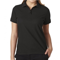 cheap school uniforms wholesale Women's Short Sleeve 3 Button Jersey Knit Polo Shirt  in Black