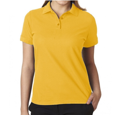 cheap school uniforms wholesale Women's Short Sleeve 3 Button Jersey Knit Polo Shirt  in Gold