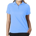 cheap school uniforms wholesale Women's Short Sleeve 3 Button Jersey Knit Polo Shirt  in Light Blue