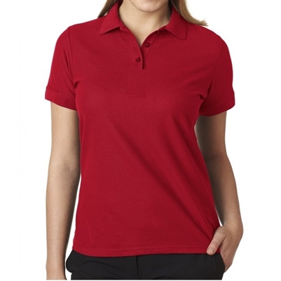 cheap school uniforms wholesale Women's Short Sleeve 3 Button Jersey Knit Polo Shirt  in Red