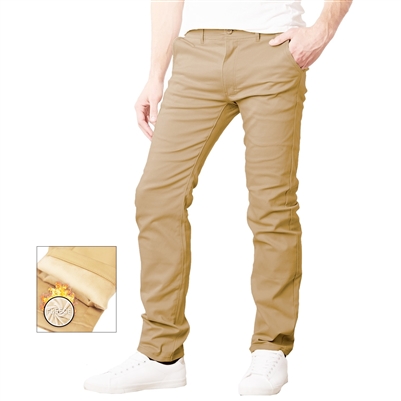 Men's Fleece Lined Stretch Chino Pants in Khaki