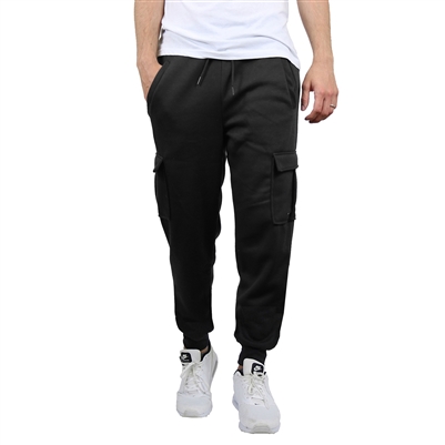 Wholesale Men's Fleece Cargo Jogger Sweatpants - Black