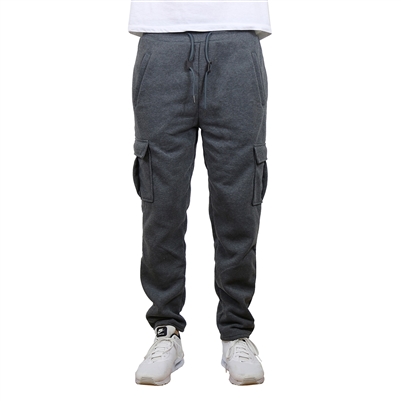 Wholesale Men's Fleece Cargo Jogger Sweatpants - Charcoal