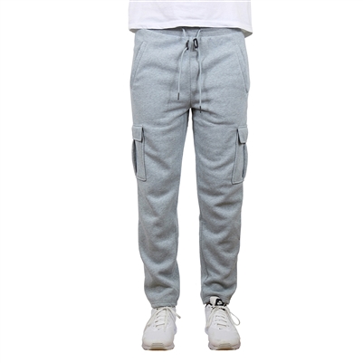 Wholesale Men's Fleece Cargo Jogger Sweatpants - Heather Grey