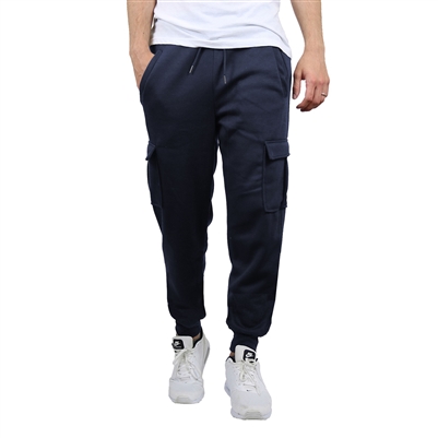 Wholesale Men's Fleece Cargo Jogger Sweatpants - Navy