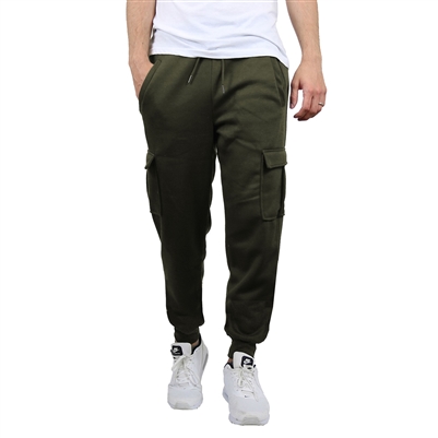 Wholesale Men's Fleece Cargo Jogger Sweatpants - Olive