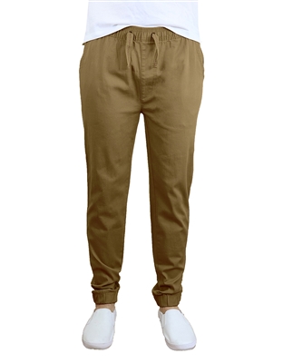 Wholesale Men's Cargo Drawstring Stretch Jogger Pants Khaki School Uniforms