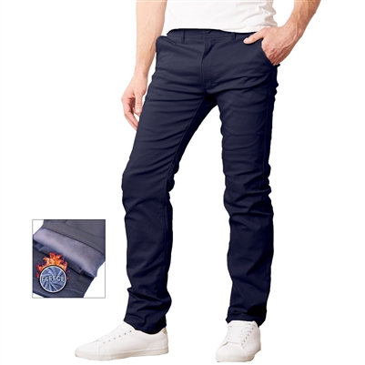 Men's Fleece Lined Stretch Chino Pants in Navy