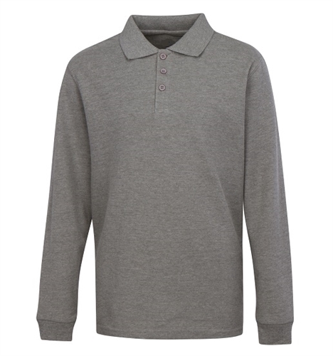 Wholesale Boys Long Sleeve School Uniform Polo Shirt in Heather Grey,  Childrens School Uniforms, Kids Uniforms