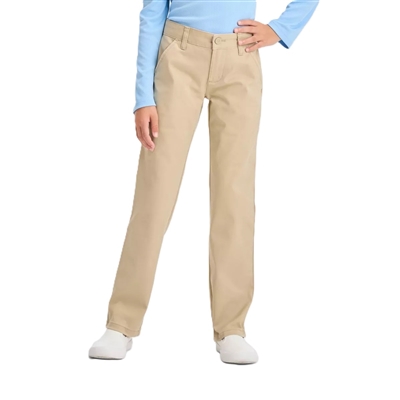 Wholesale Girl's School Uniform Stretch Straight Pants in Khaki   by Size